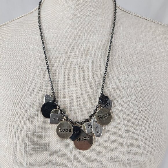 Antique Finish Silver Gold Tone Statement Charm Necklace by ICING Boho Y2K Love - Picture 1 of 7